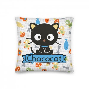 Hello Kitty Chococat Fish & Acorns 18" Square Pillow Black | AU_HK77040