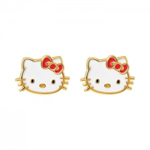 Hello Kitty Hello Kitty 10K Yellow Gold Enamel Stud Earrings Gold | AU_HK52296