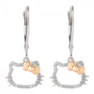 Hello Kitty Hello Kitty 14K White Gold Diamond Drop Earrings Silve | AU_HK35535