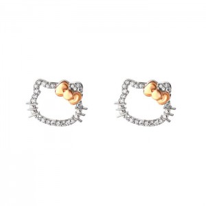 Hello Kitty Hello Kitty 14K White Gold Diamond Stud Earrings Silve | AU_HK22539