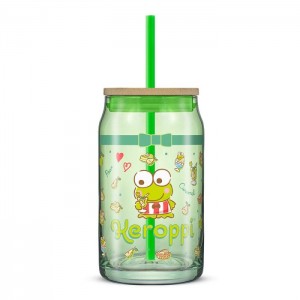 Hello Kitty Keroppi Favorite Flavor Lidded Glass Tumbler Green | AU_HK78639