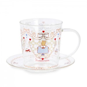 Hello Kitty Marron Cream Glass Cup and Saucer Set Multicolor | AU_HK22660